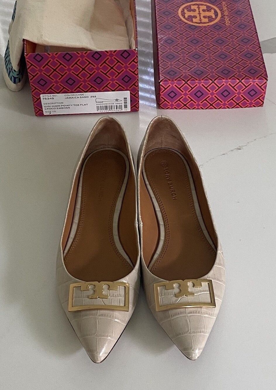 Tory Burch Gigi 20mm Pointed-Toe Flat In Jamaica Sand Size 7